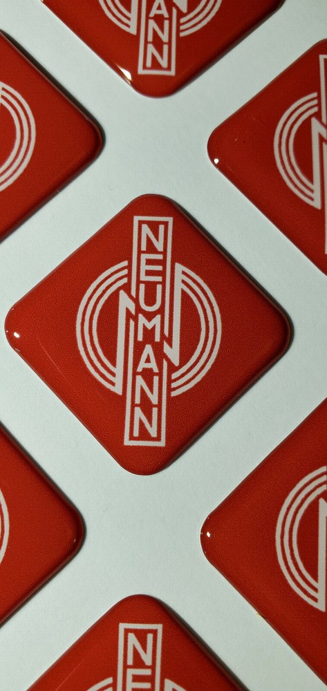 Custom Neumann Logo Dome Epoxy Badge Sticker- Red & White