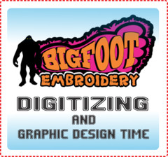 Bigfoot Embroidery – Extra Cap, Digitizing or Graphic Design time